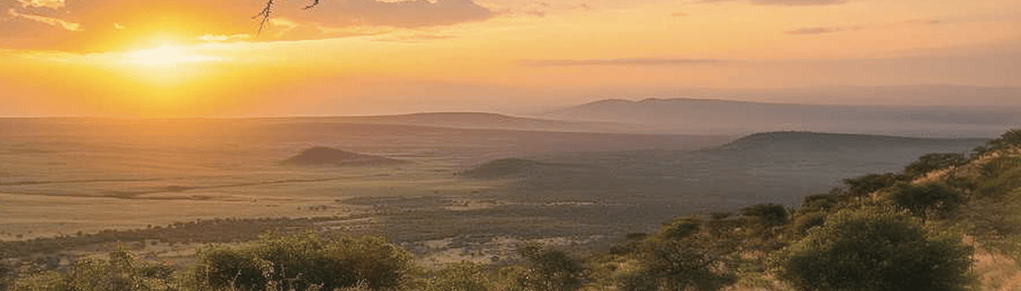 Golden sunset over coastal hills
